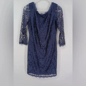 Simply Liliana Dress Womens Size 16 Cocktail Navy Blue Floral Lace Overlay Party